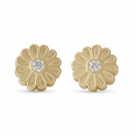 Rosette Gold Diamond Stud Earrings