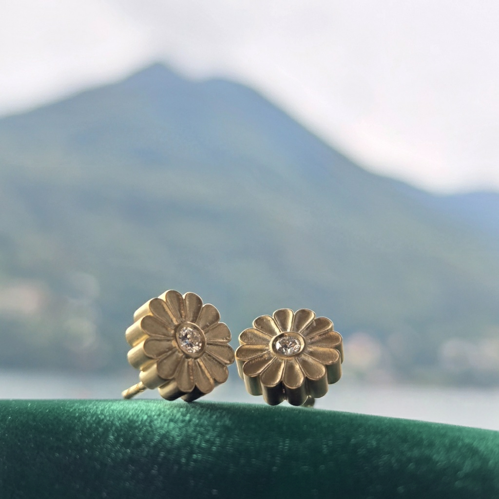 Rosette Gold Diamond Stud Earrings