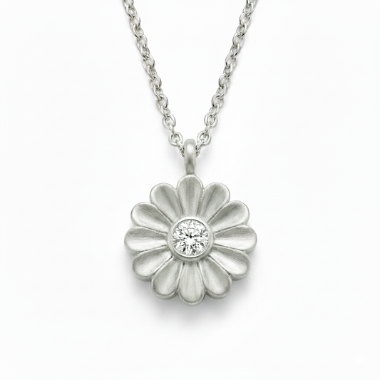 Rosette Silver Diamond Necklace