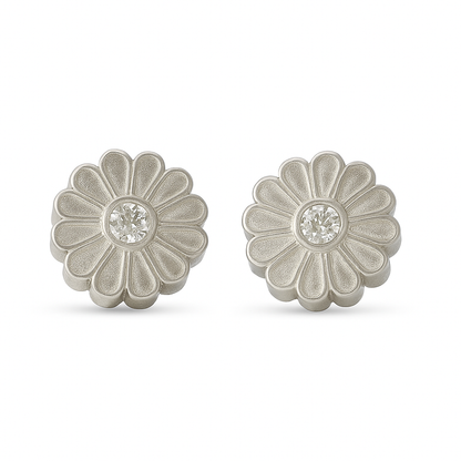 Rosette Silver Diamond Stud Earrings