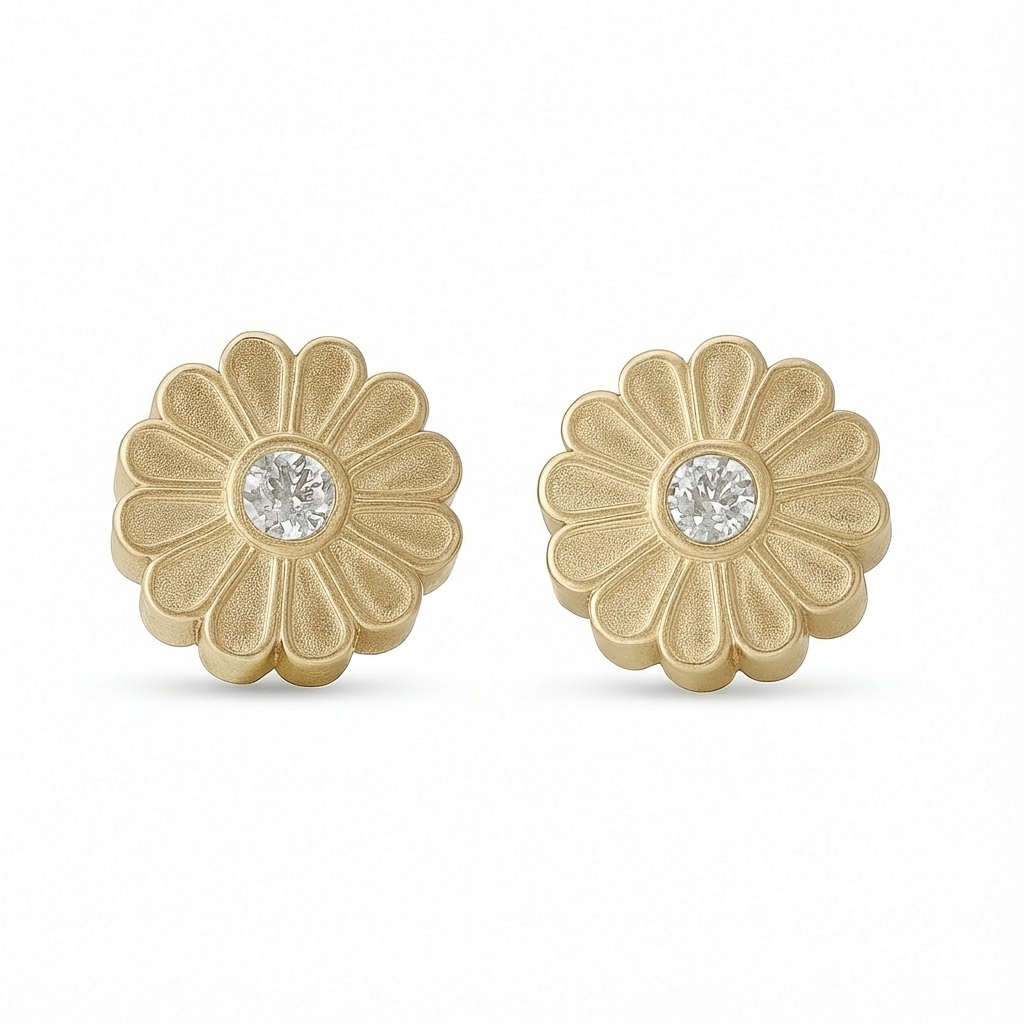Rosette Gold Diamond Stud Earrings