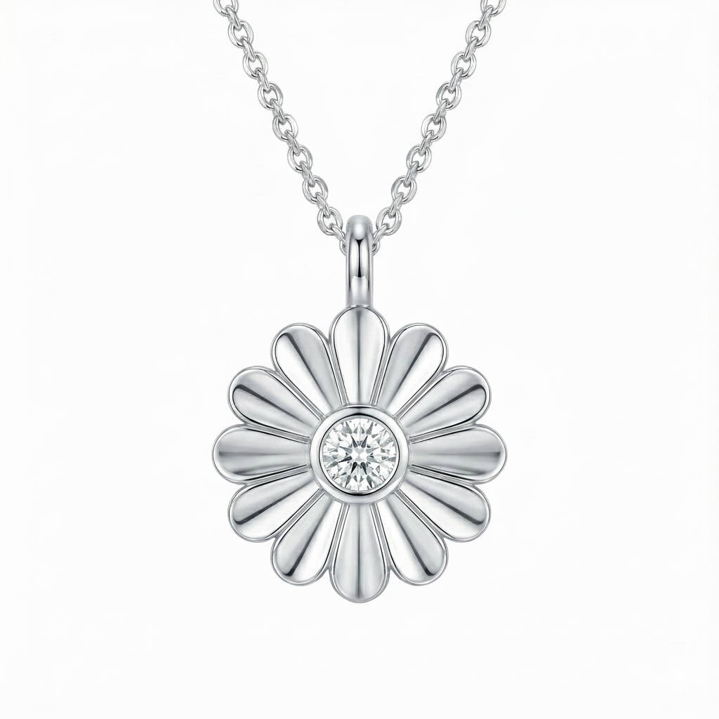 Rosette Silver Diamond Necklace