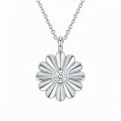 Rosette Silver Diamond Necklace