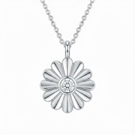Rosette Silver Diamond Necklace