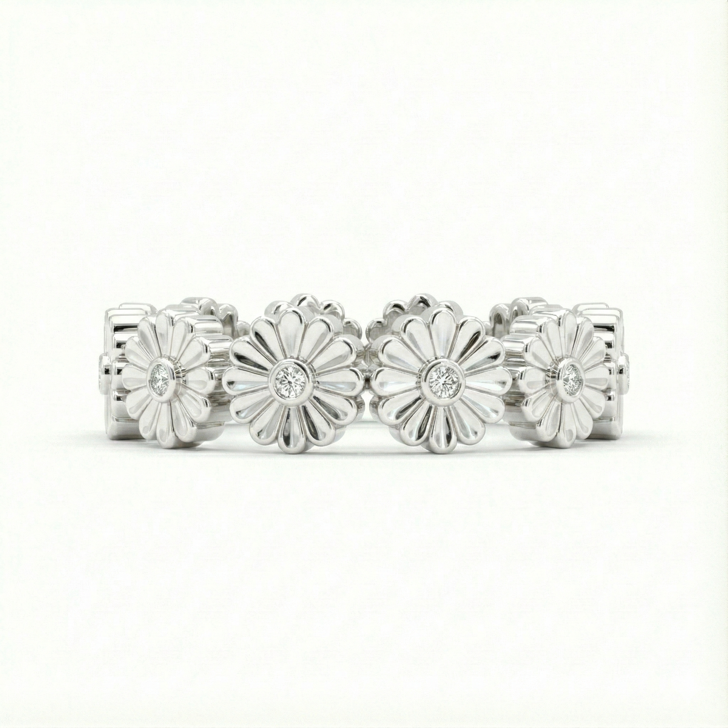 Rosette Silver Diamond Ring