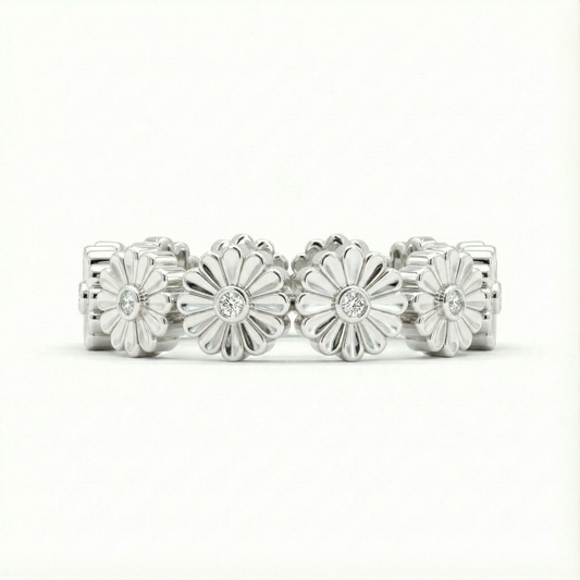 Rosette Silver Diamond Ring