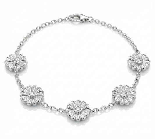 Rosette Silver Diamond Bracelet