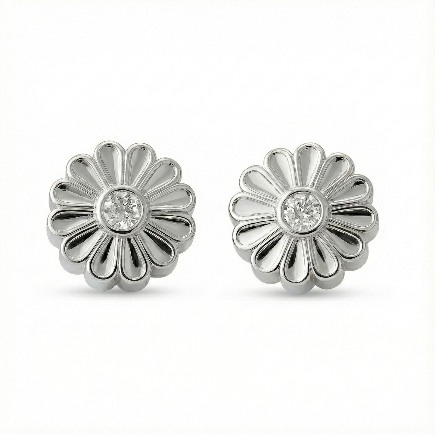 Rosette Silver Diamond Stud Earrings
