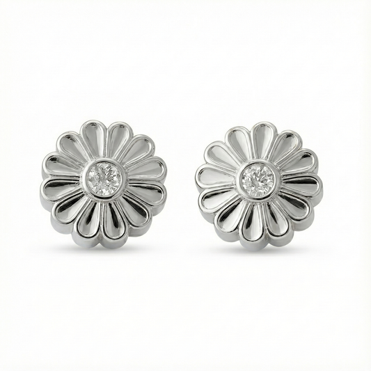 Rosette Silver Diamond Stud Earrings