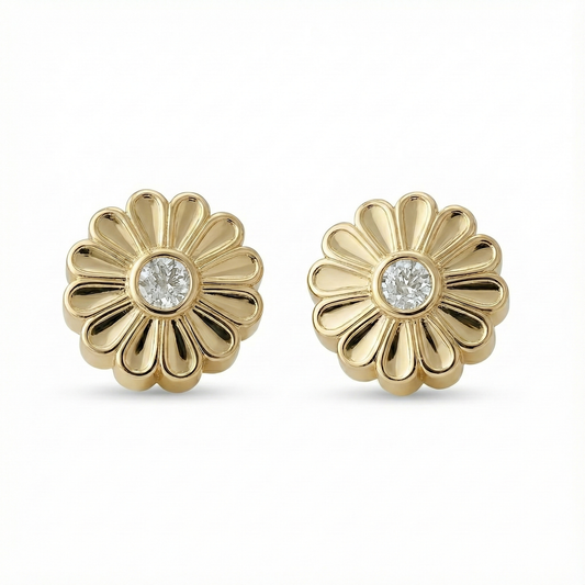 Rosette Gold Diamond Stud Earrings