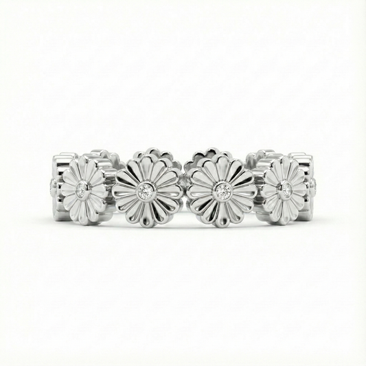 Rosette Silver Diamond Ring