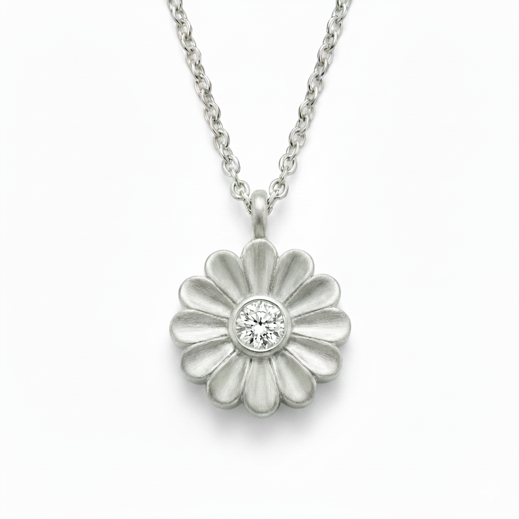 Rosette Silver Diamond Necklace
